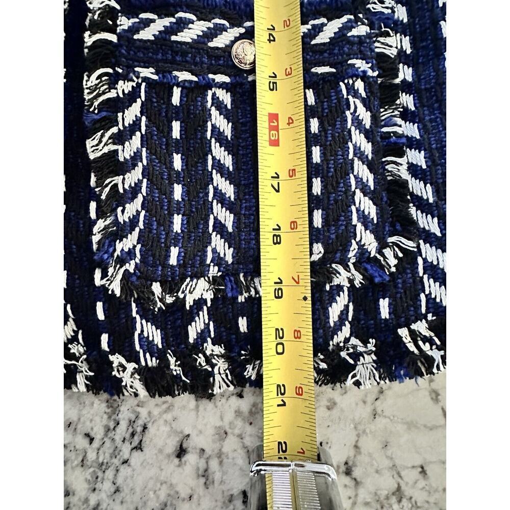 Vici Women M Blazer Navy Blue Long Sleeve Button Closure Eyelash Fringe Hem NWOT - Picture 5 of 8